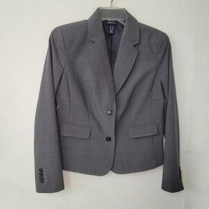 Lands End‎ Blazer Jacket Womens 6P Grey 2 Button Wool Blend Pockets Lined Office